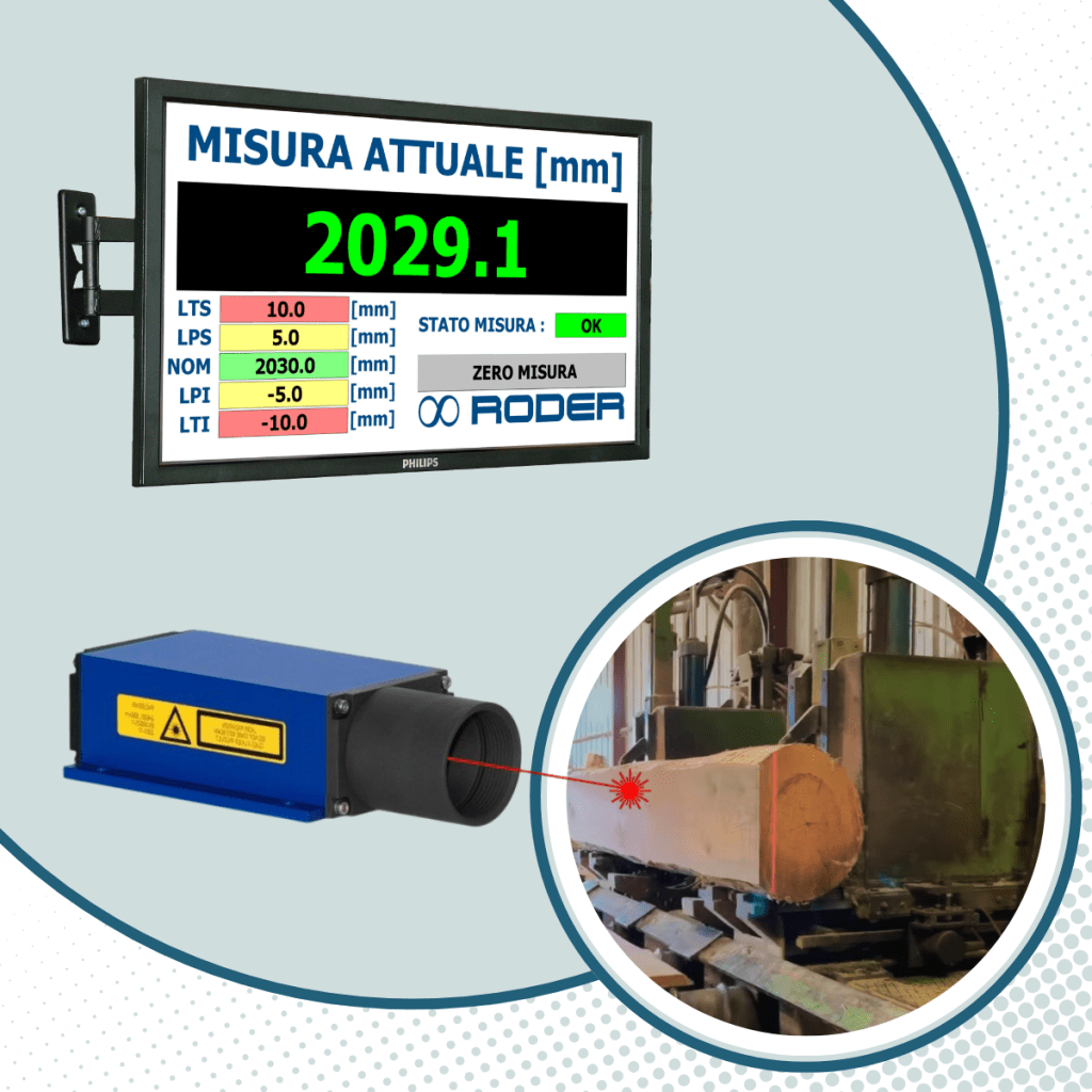 Misura di spessore e lunghezza di tronchi con distanziometri industriali