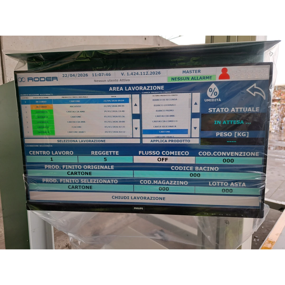 SIMEX pannello di controllo sistema gestione balle di macero sistema rfid